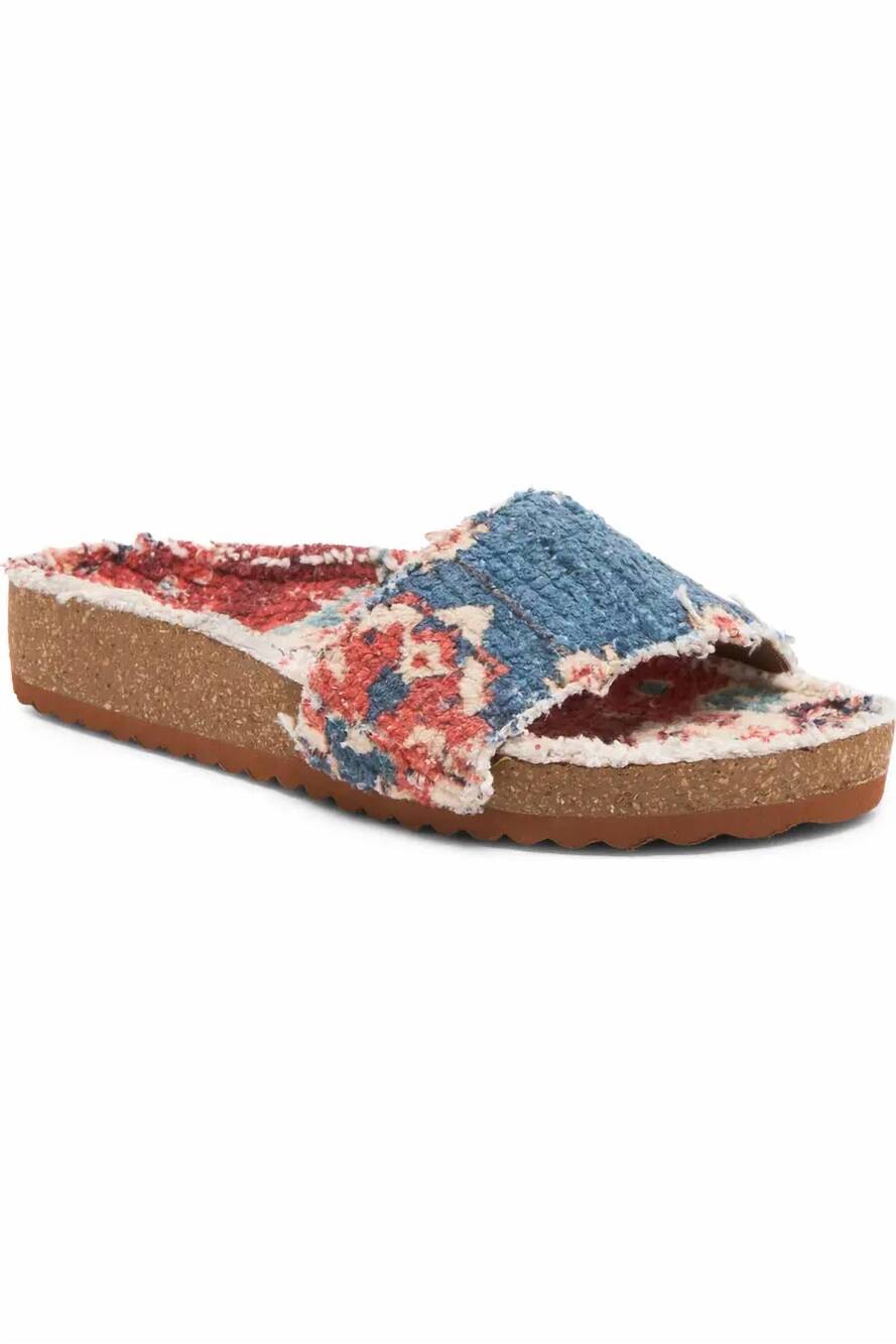 NEW FREE PEOPLE women's woven wonders footbed sandals in navy rust combo